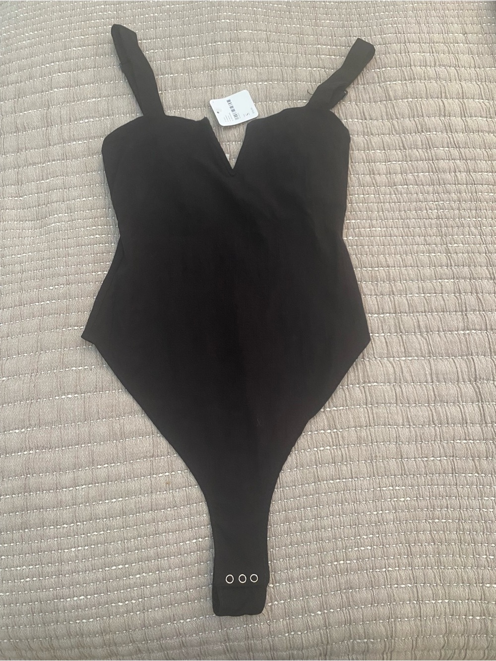 Free People Black V-Neck Strap Bodysuit
